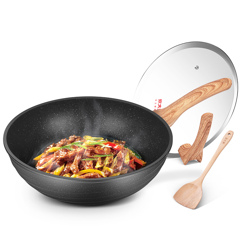 炊大皇(COOKER KING) 麦饭石不粘锅 炒锅平底锅麦饭石锅炒锅无烟炒锅30cm电磁炉燃气灶通用不沾锅 无油烟