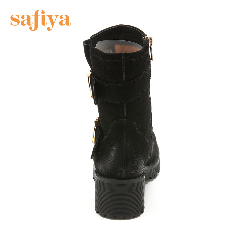 索菲娅Safiya冬季特价牛皮圆头低粗跟复古短靴女鞋SF44110219