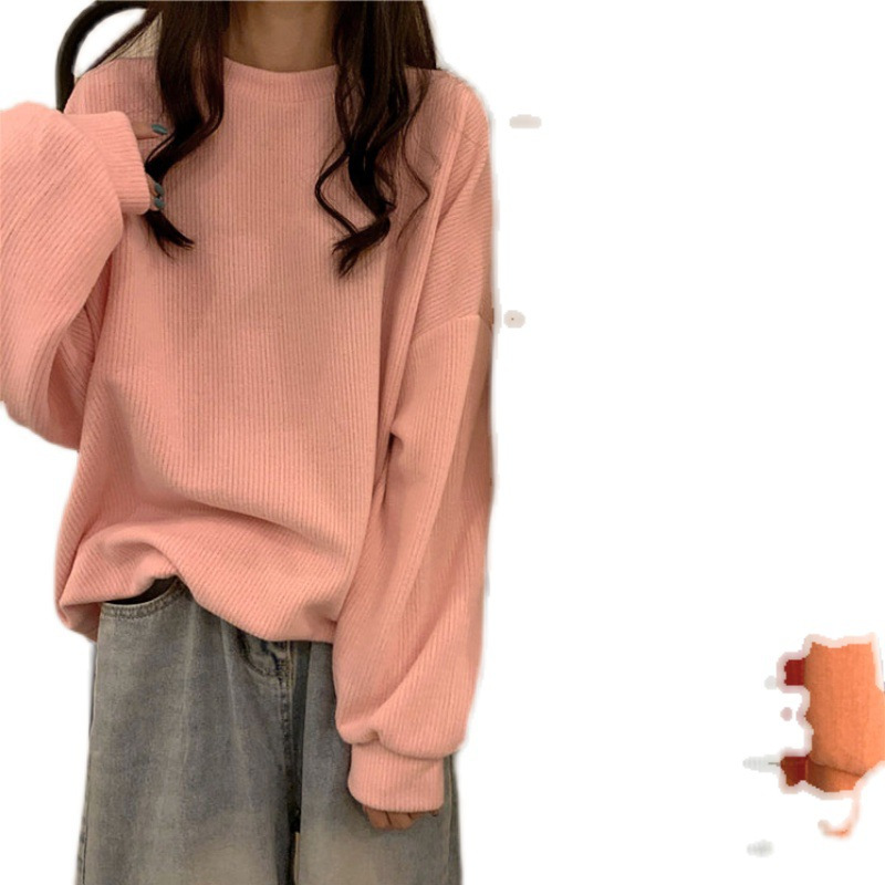 6535棉长袖卫衣女新款秋装内搭打底薄款百搭宽松学生外穿上衣