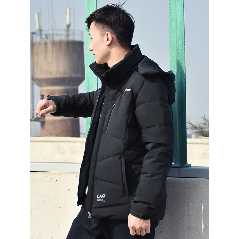 李宁(LI-NING)运动羽绒服男士冬季防风保暖舒适休闲连帽运动服上衣外套AYMN021