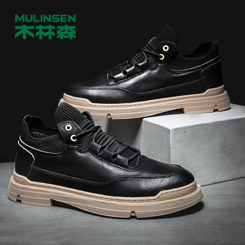 木林森男鞋2020新款春季工装鞋袜子口休闲皮鞋男马丁靴低帮男潮鞋