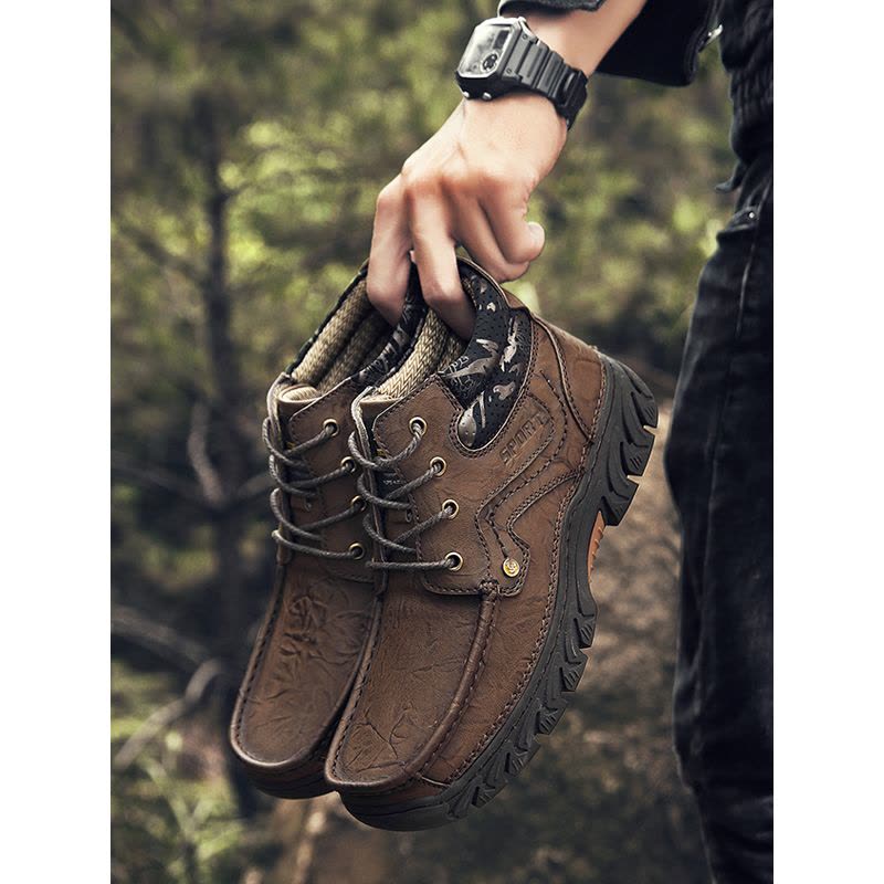 英伦班纳(ENLEN&BENNA)2019新款男鞋户外休闲男皮鞋英伦真皮高帮工装大码户外运动鞋子潮图片