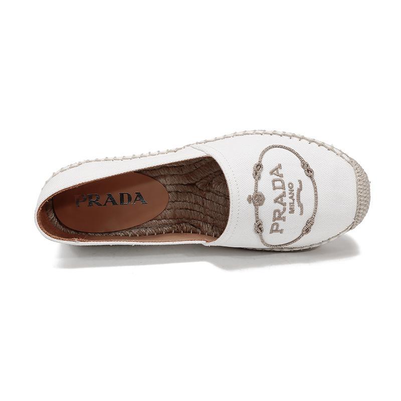 PRADA 普拉达 女士 织物麻编鞋渔夫鞋平底休闲鞋 1S066M 010