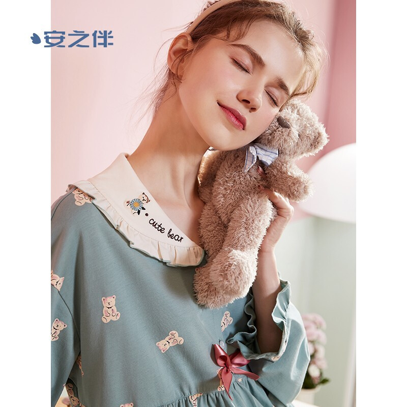 安之伴睡衣女套头套装甜美可爱可外穿女士家居服套装 灰绿 L