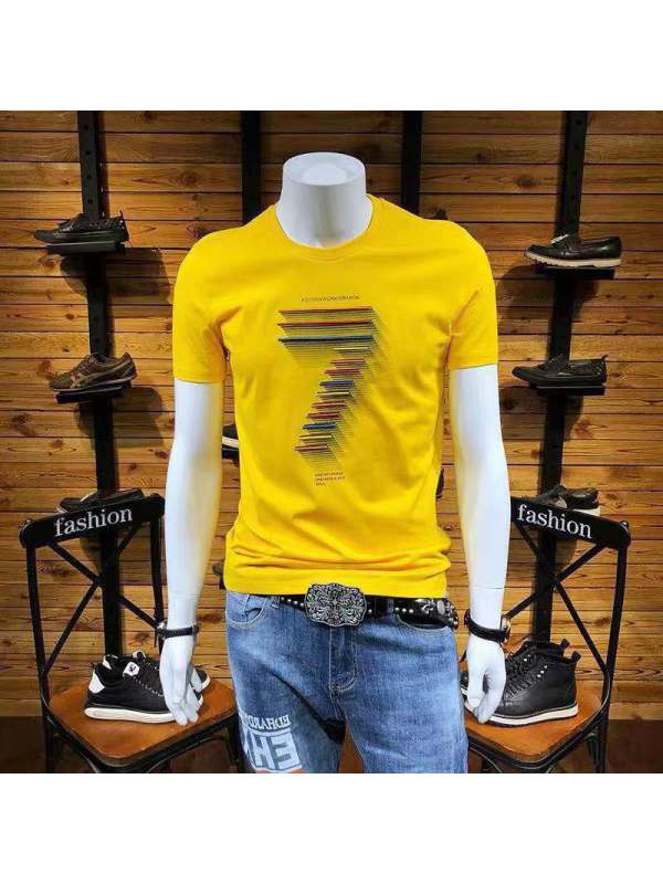 Ceen Bulled42链接夏季短袖T恤男潮流圆领时尚印花修身半截韩版打底T