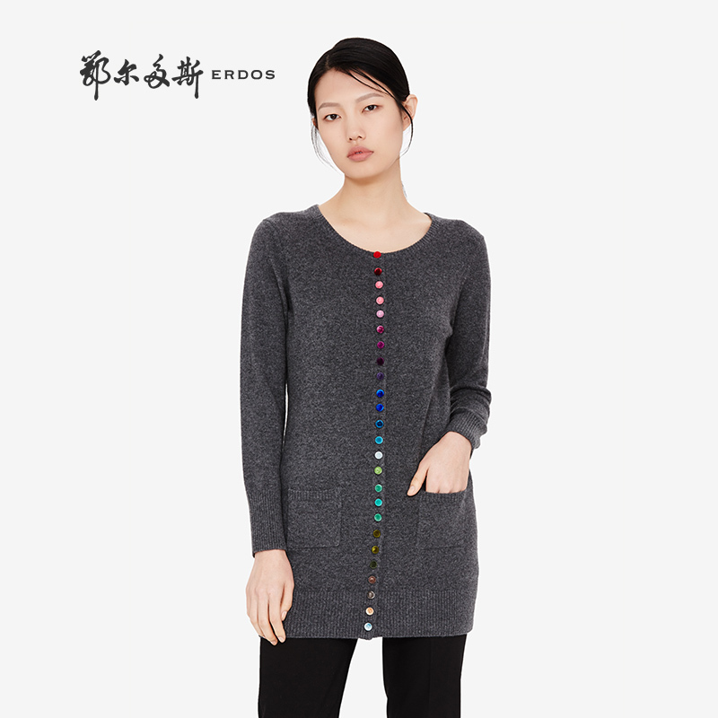 鄂尔多斯 秋冬纯羊绒圆领女士羊绒开衫Q266A1028