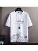 短袖T恤套装男夏季新款雪山印花时尚潮流韩版修身大码运动两件套 雪山黑色T恤 2XL