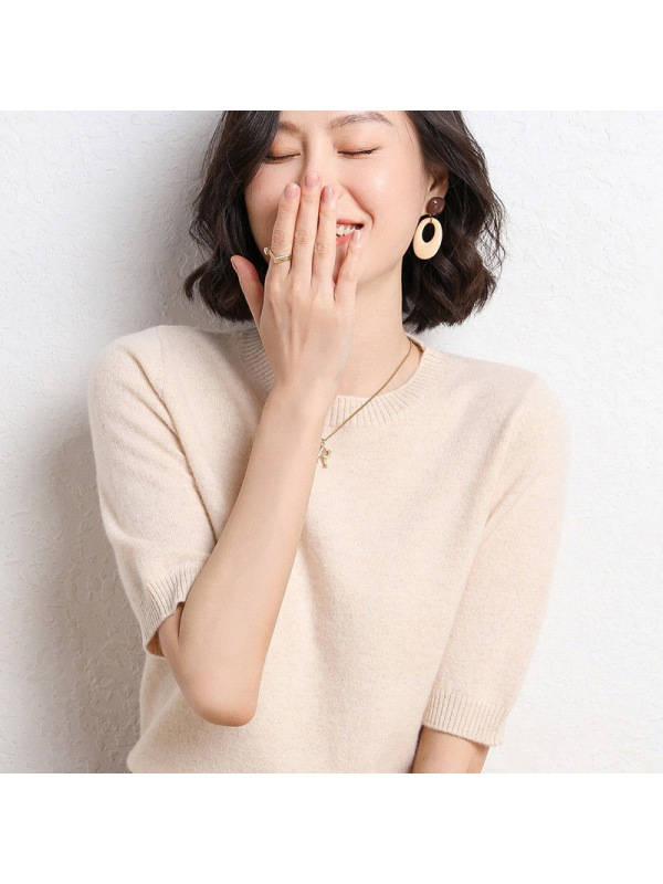 2026春夏新款针织短袖女圆领打底针织套头半袖毛衣宽松打底毛衫
