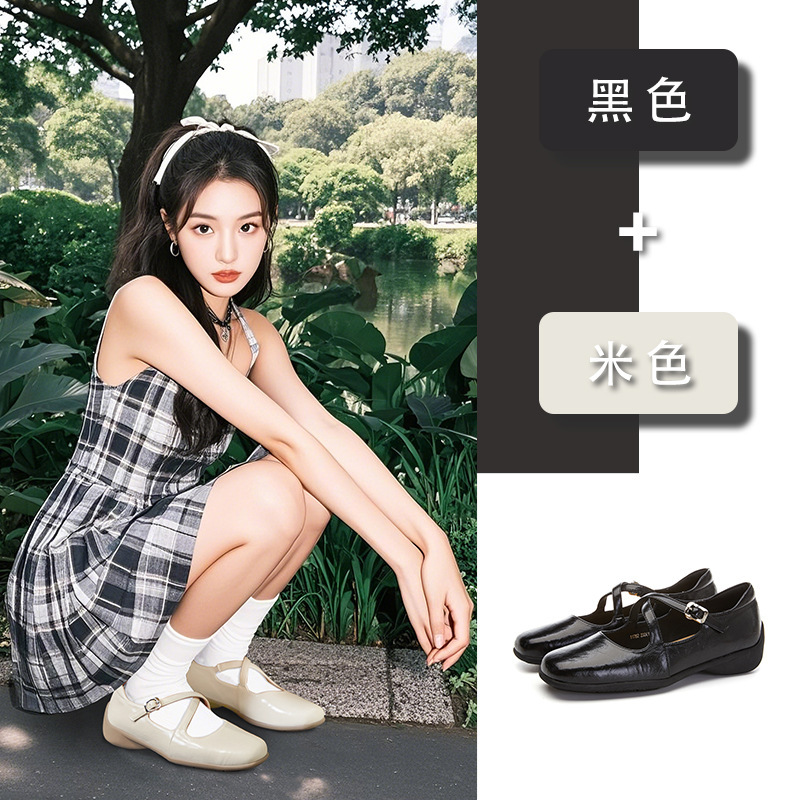 真皮羊皮垫玛丽珍鞋女2025春季新款平底时装单鞋女休闲百搭小皮鞋
