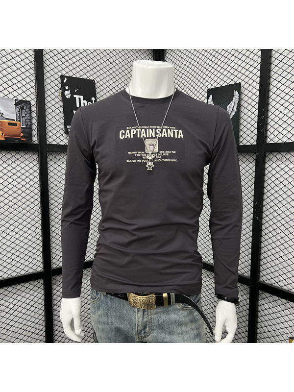 秋季新款打底衫时尚青年百搭长袖潮流印花字母圆领T恤男修身上衣