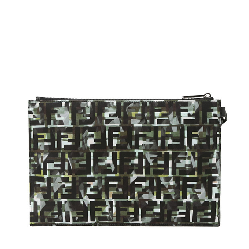 FENDI 芬迪 POUCH 手拿包中号 FF标识LOGO织物7N0105银扣