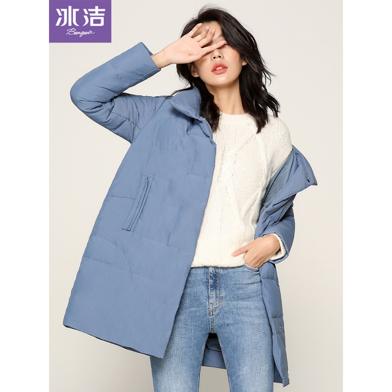 冰洁羽绒服女中长款时尚宽松个性鸭绒外套J80143012