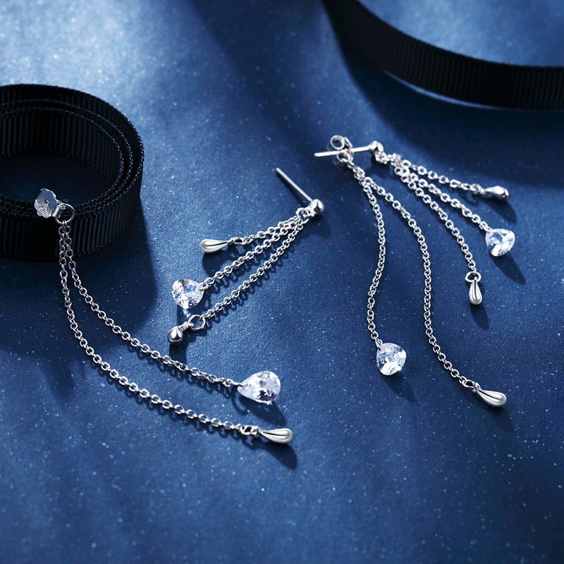 美国myfashiondesign银耳环女s925银首饰品镶嵌锆石雨滴耳坠长款mye1