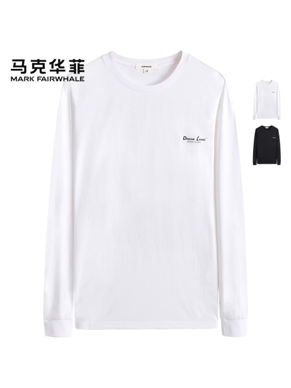 马克华菲长袖T恤男2020春季新款韩版潮流白色纯棉春装打底衫ins潮
