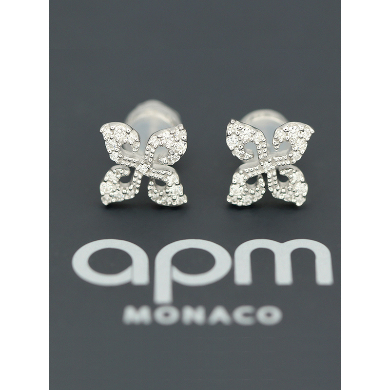 【apm MONACO】木兰花耳钉925银耳饰镶晶钻简约百搭穿孔耳环女士首饰品送恋人网红耳饰