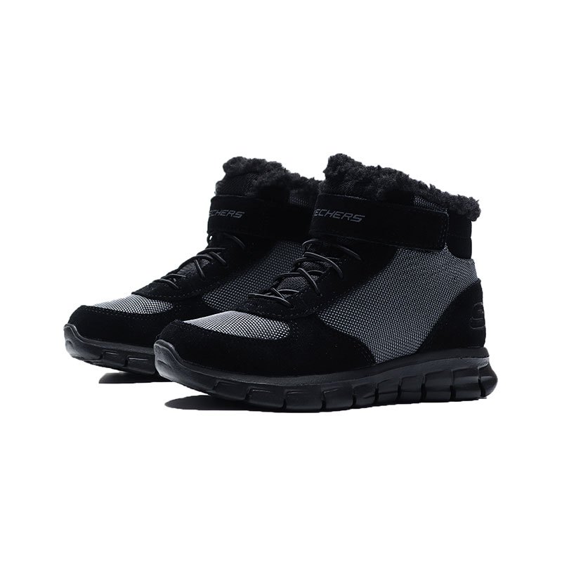 【自营】Skechers斯凯奇男大童短靴时尚保暖休闲运动鞋660013L 660013L/BKGY黑色+灰色