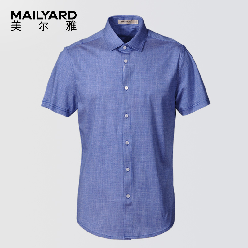 美尔雅(MAILYARD)短袖衬衫式T恤 纯棉商务休闲男士开衫 男式修身衬衫 300