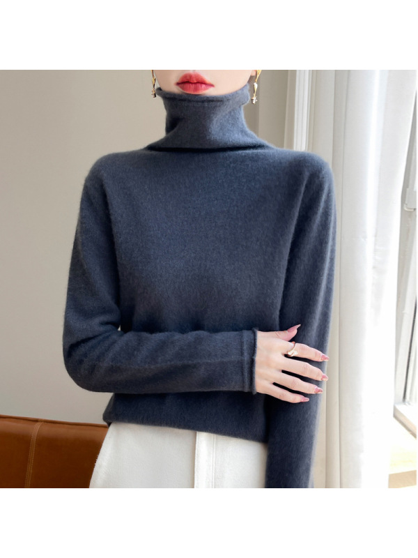 100全羊毛衫女秋冬堆堆领长袖套头毛衣修身内搭非羊绒针织衫毛衣