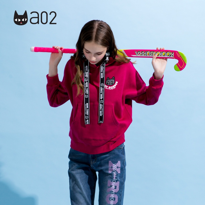 a02新款时尚卡通字母抽绳宽松潮印花连帽卫衣女DTU5BA141KT