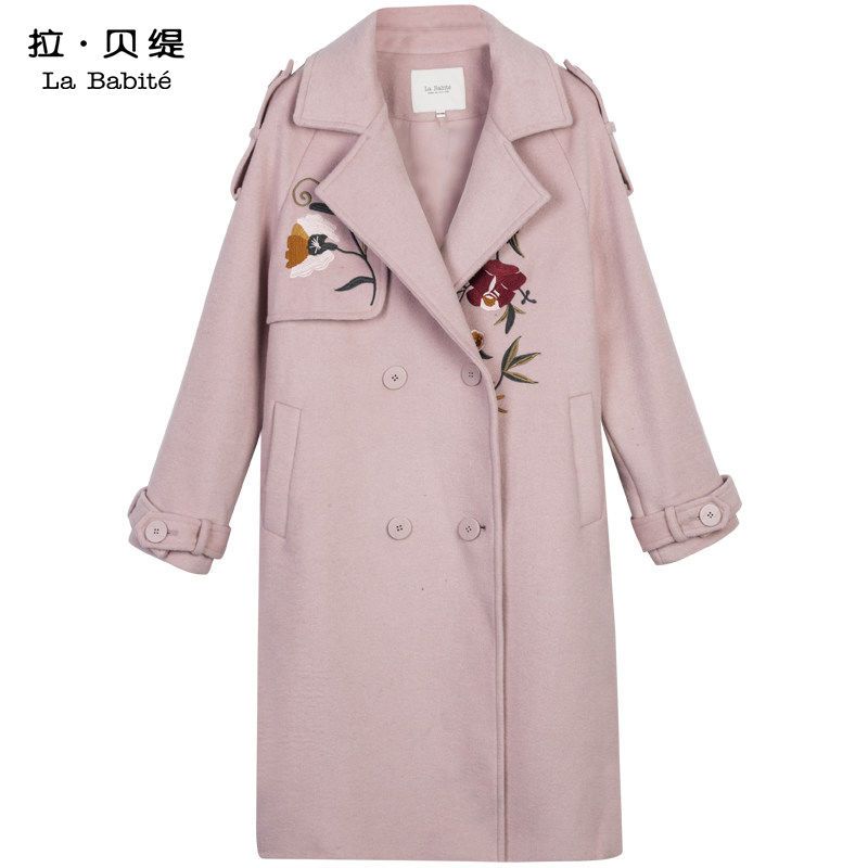 拉贝缇茧型毛呢外套女中长款秋季韩版翻领羊毛呢大衣加厚60006224