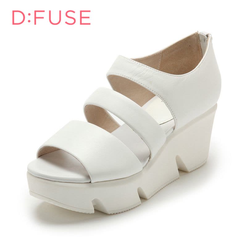 迪芙斯D:FUSE春专柜同款羊皮露趾百搭学生坡跟凉鞋女DF51111027图片