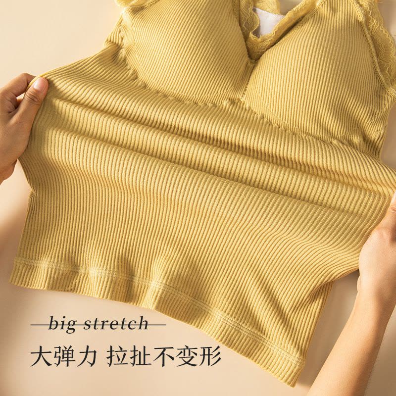 秋冬保暖背心女免穿文胸蕾丝V领修身舒适加绒带胸垫马甲图片