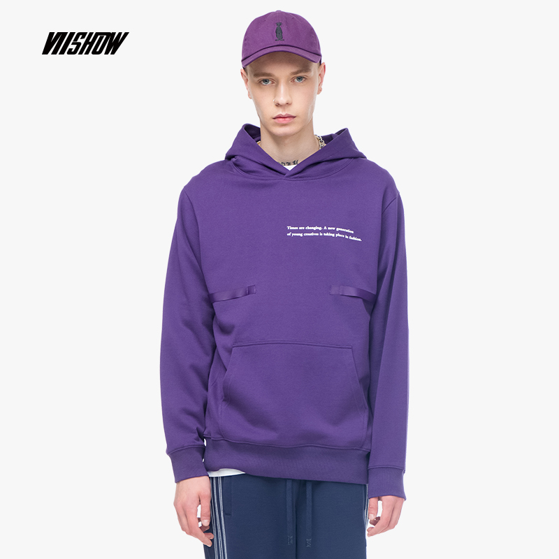 viishow春秋款卫衣男时尚贴布宽松男士hiphop卫衣外套男上衣0