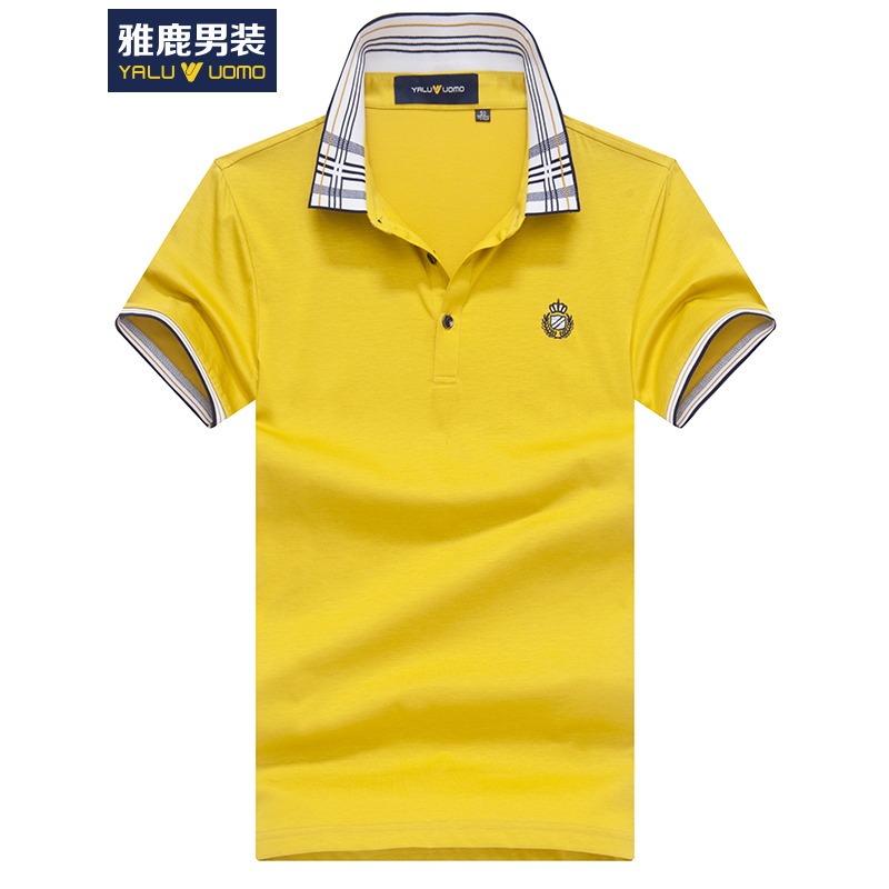 雅鹿男装短袖t恤男翻领休闲纯色polo衫2018新款棉质男士半袖体恤6838