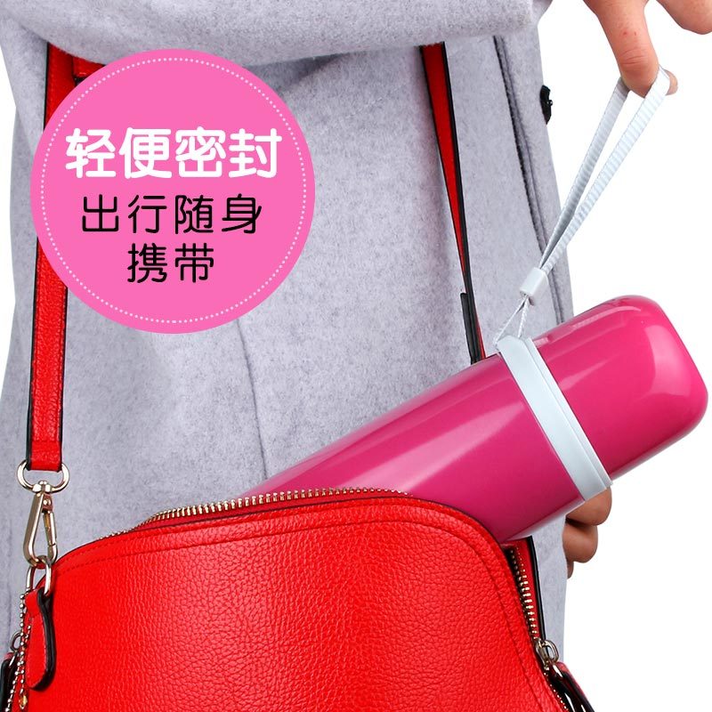 华亚学生儿童保温杯子304不锈钢长效保温水壶 吊带便携包邮