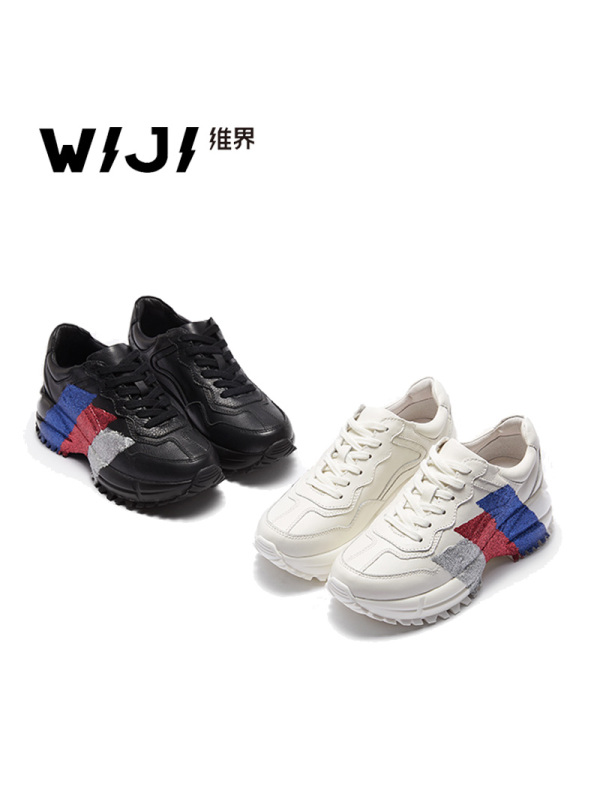 WIJI2018女鞋浓郁色彩撞色松糕底运动休闲鞋街头个性独特跑步单鞋