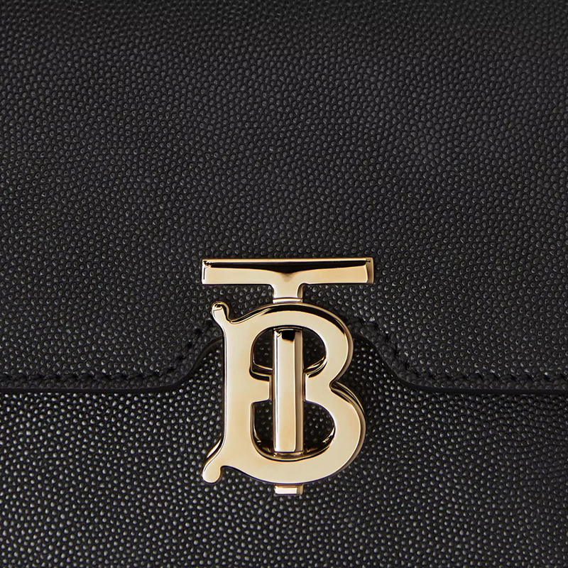 BURBERRY/博柏利 TB 迷你专属标识粒纹皮革单肩包锁扣包 黑色