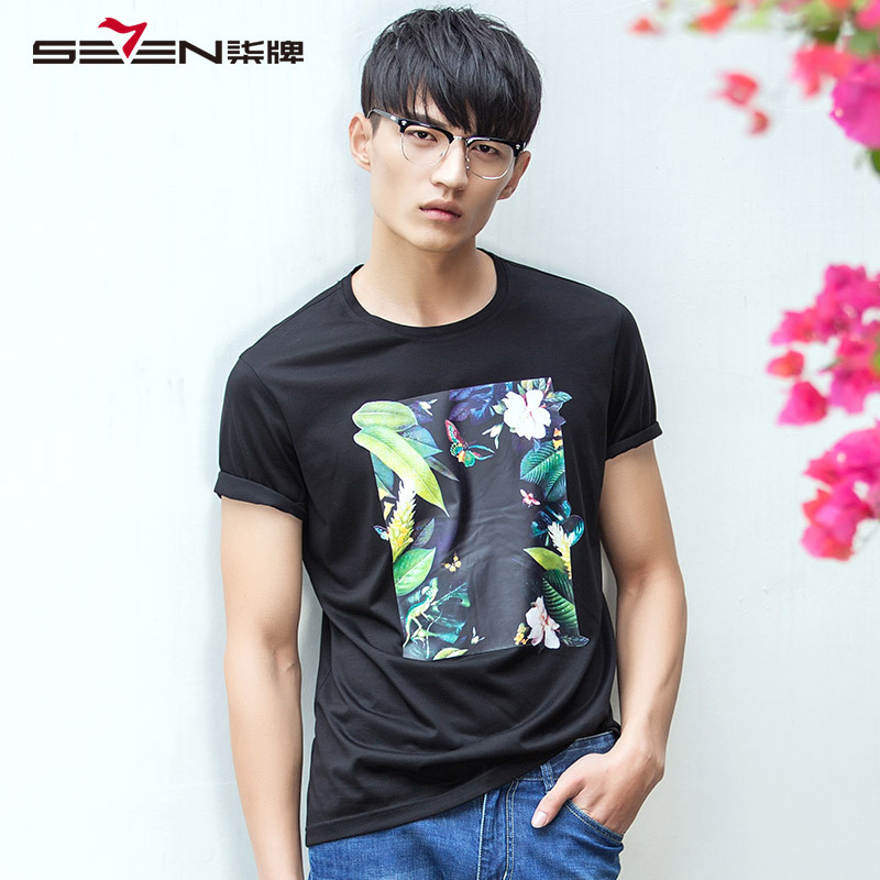 柒牌SEVEN男装短袖T恤时尚休闲个性潮流印花短T圆领t恤