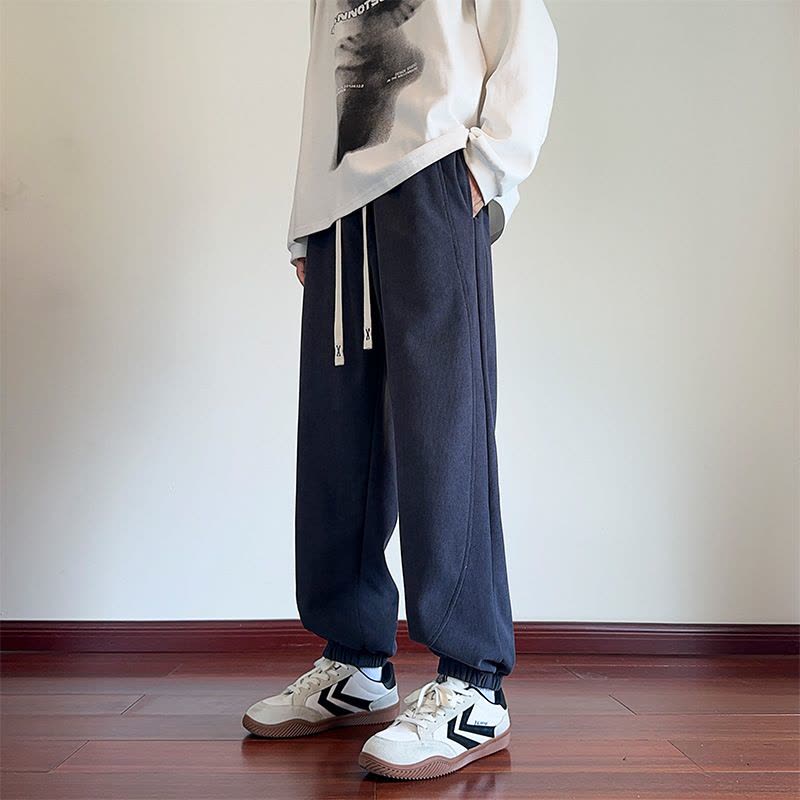 男装纯色百搭束脚卫裤男春秋季新款青少年抽绳松紧腰运动休闲裤子图片