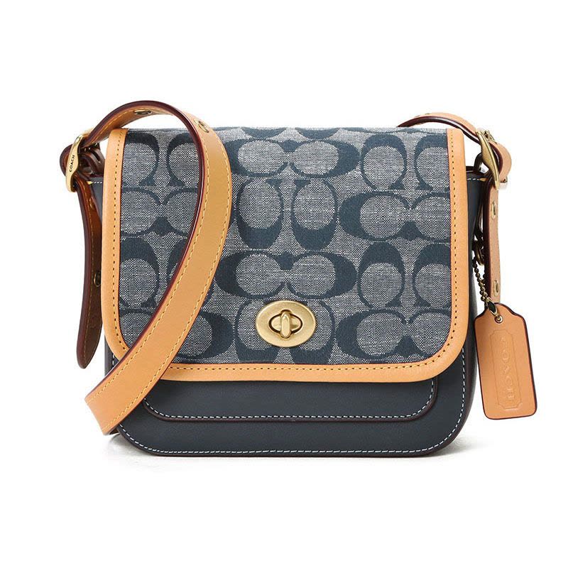 COACH\蔻驰 CHAMBRAY 口盖包单肩斜挎包 椭圆扣老花 织物\牛皮革图片