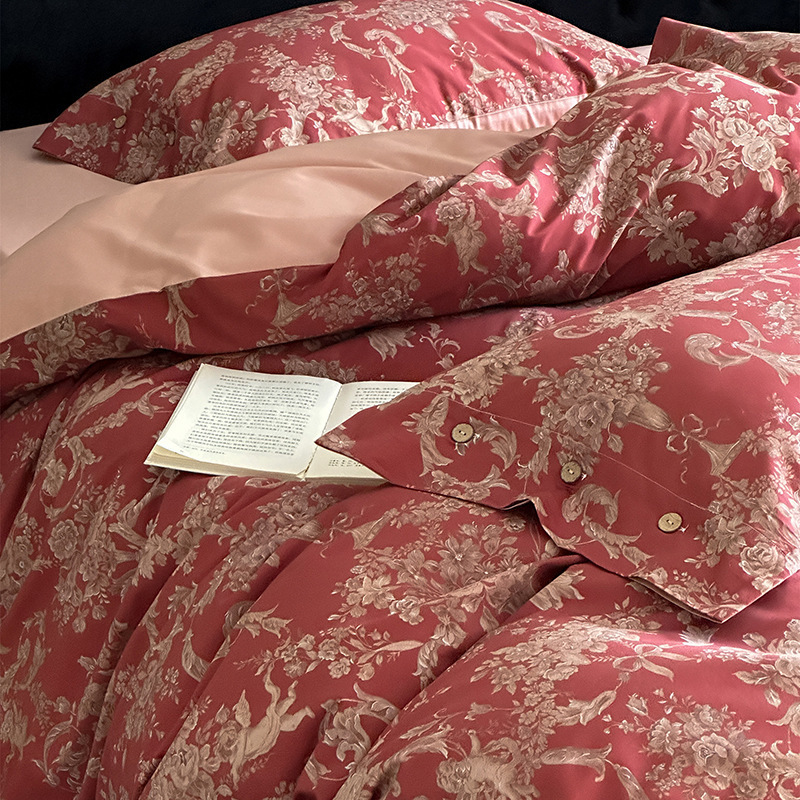 新款中式100长绒棉全棉结婚婚庆床上四件套大红婚嫁婚房新婚喜被