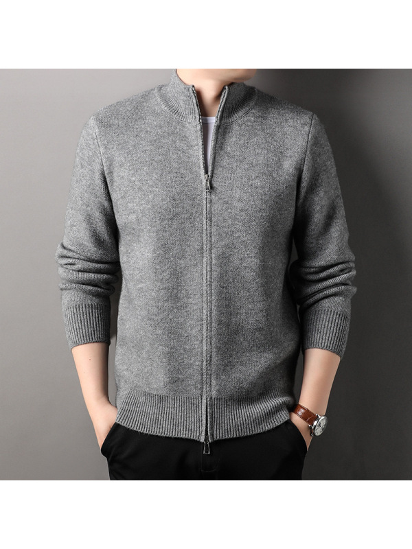 男士针织拉链开衫毛衣秋冬新款纯色青年韩版休闲立领夹克开衫外套