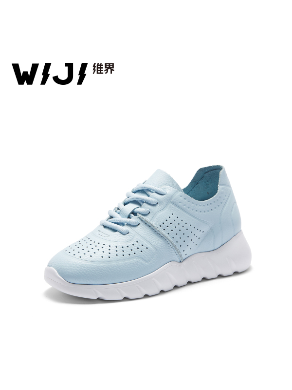 WIJI春夏新品透气运动休闲单鞋平底百搭圆头系带松糕厚底小白鞋女