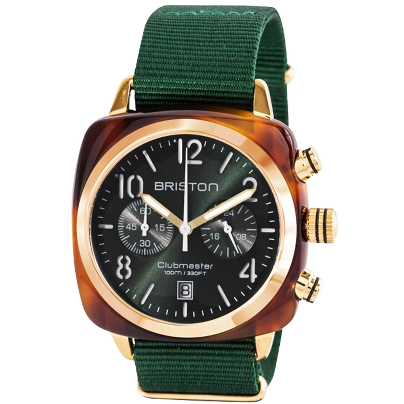 briston手表男女情侣运动欧美潮流石英手表绿带绿盘玫瑰金色