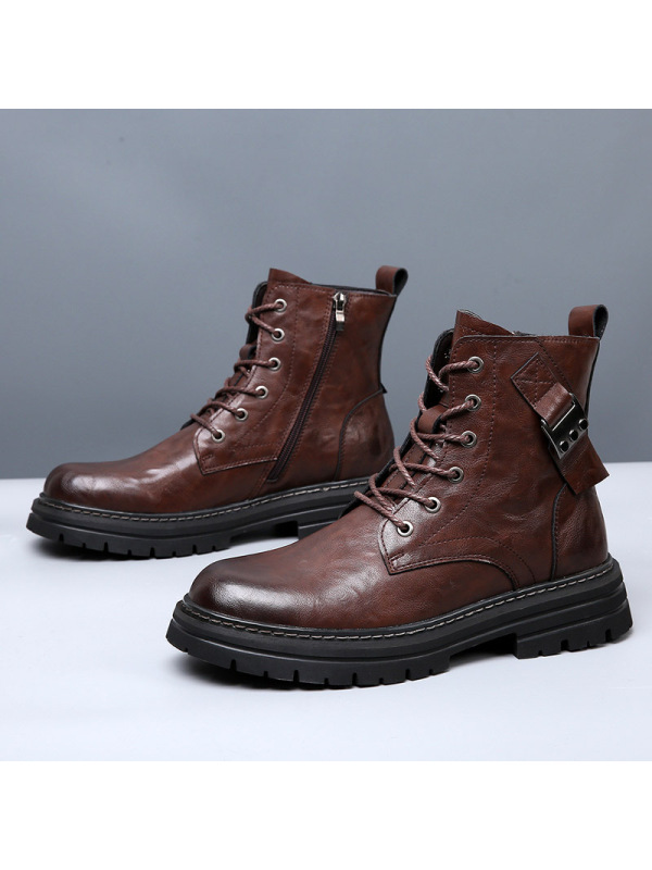 冬季新款马丁靴男真皮高帮工装靴潮流复古加绒保暖男靴子时尚