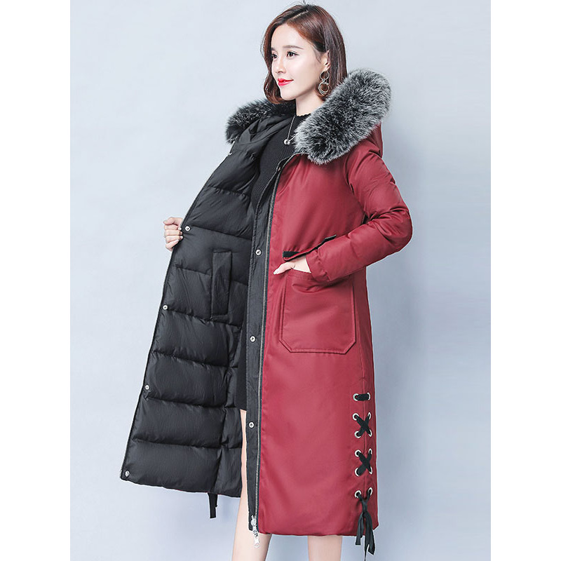 羽绒服女中长款过膝大毛领2018冬装新款韩版潮宽松加厚两面穿外套