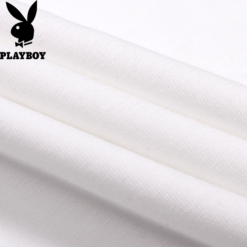 花花公子(PLAYBOY)短袖T恤男 夏季新品纯色圆领拼接修身休闲打底上衣白色