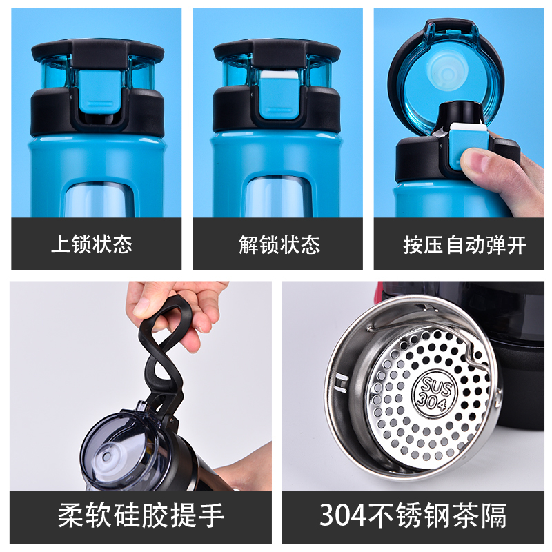 希乐玻璃杯便携水杯创意随手杯带盖办公杯子男女双层耐热泡茶杯 450ml