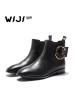 WIJI2018冬季新款时尚休闲纯色女靴环扣设计透气舒适个性方头女靴