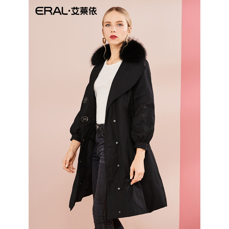 艾莱依大毛领羽绒服女2018冬季新款时尚收腰大衣