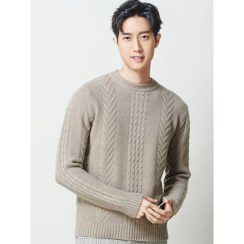 恒源祥羊绒衫男士立体提花圆领针织衫秋冬纯羊绒时尚保暖休闲毛衣