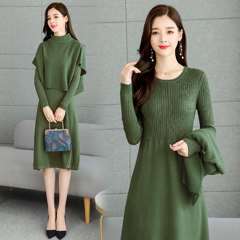 小香风连衣裙2019秋新款女装时尚流行网红洋气两件套针织套装套裙