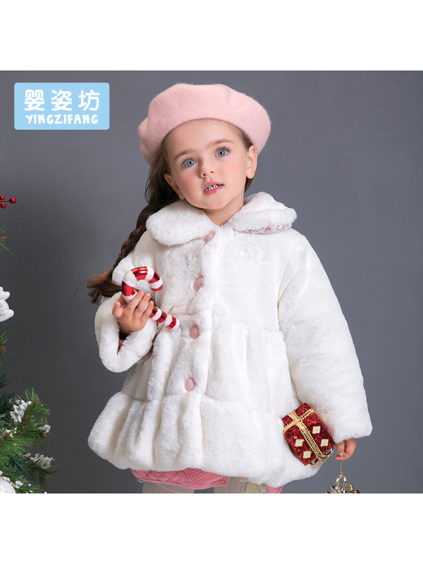 婴姿坊童装冬季女童毛毛保暖外套儿童韩版时尚女宝宝上衣