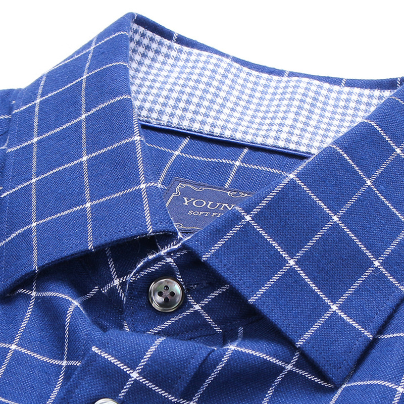 Youngor/雅戈尔2019秋新品男士商务休闲藏青格纹长袖衬衫064FBA 41件