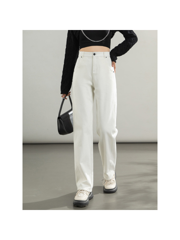 白色牛仔弯刀裤女韩版高腰宽松年春季创意新款水洗镰刀裤