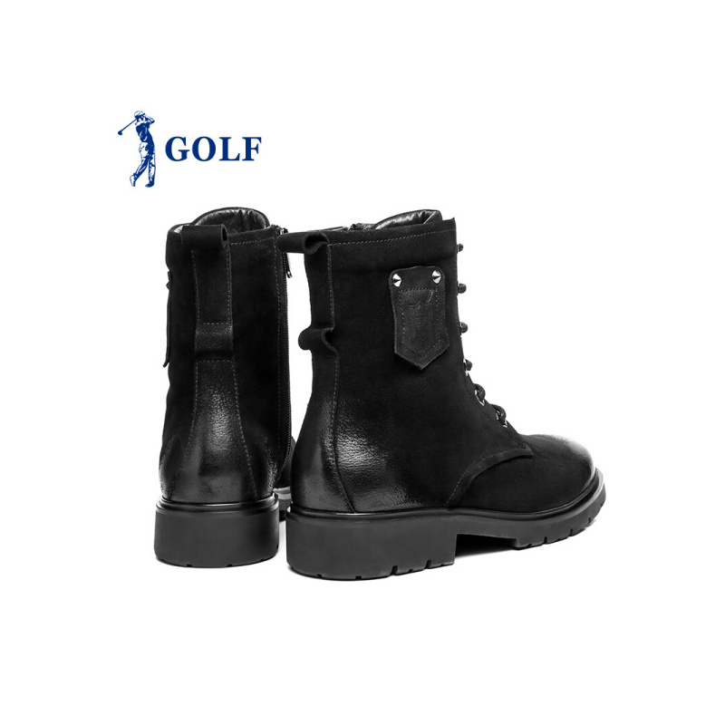 GOLF/高尔夫真皮时尚马丁靴男韩版潮流高帮百搭靴子男黑色